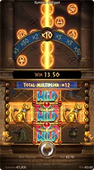 Symbols of Egypt · Baris status informasi Balance, Bet, dan Win di dasar layar